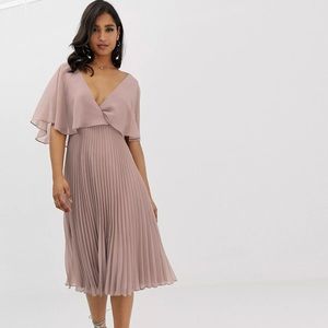 ASOS DESIGN flutter sleeve midi dress with pleat skirt